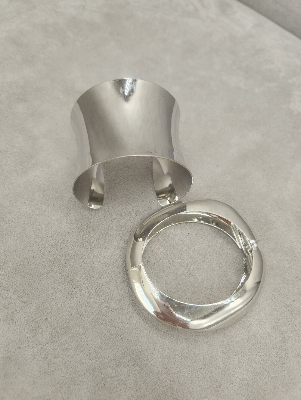 Lot 2 Cuff Bracelets Silver Mirror Tone Chunky Wide